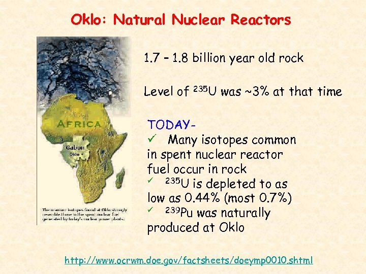 Oklo: Natural Nuclear Reactors 1. 7 – 1. 8 billion year old rock Level