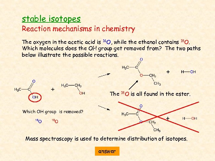 stable isotopes Reaction mechanisms in chemistry The oxygen in the acetic acid is 16