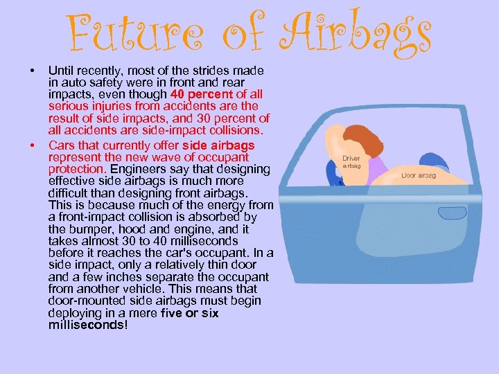  • • Future of Airbags Until recently, most of the strides made in
