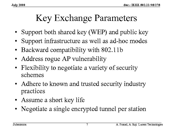 doc. : IEEE 802. 11 -98/178 July 2000 Key Exchange Parameters • • •