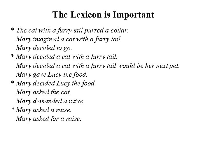 The Lexicon is Important * The cat with a furry tail purred a collar.