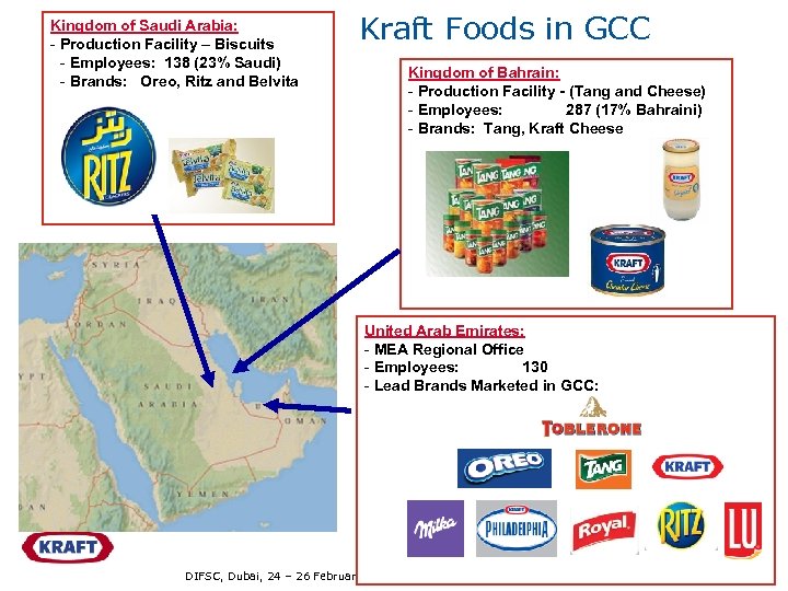 Kingdom of Saudi Arabia: - Production Facility – Biscuits - Employees: 138 (23% Saudi)