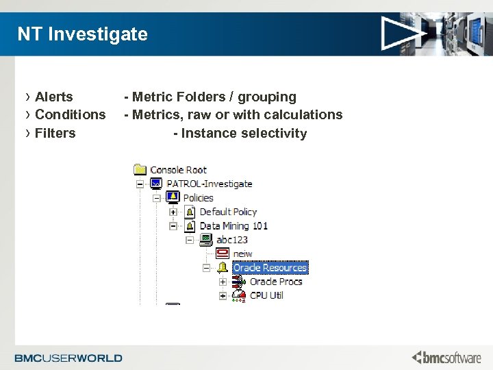 NT Investigate › Alerts › Conditions › Filters - Metric Folders / grouping -