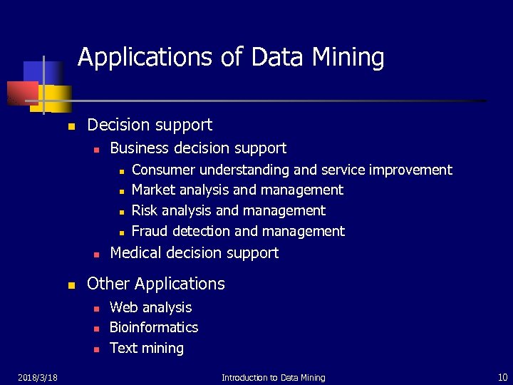 Applications of Data Mining n Decision support n Business decision support n n n