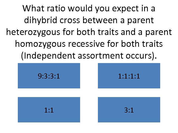 What ratio would you expect in a dihybrid cross between a parent heterozygous for