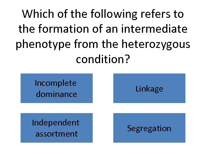 Which of the following refers to the formation of an intermediate phenotype from the