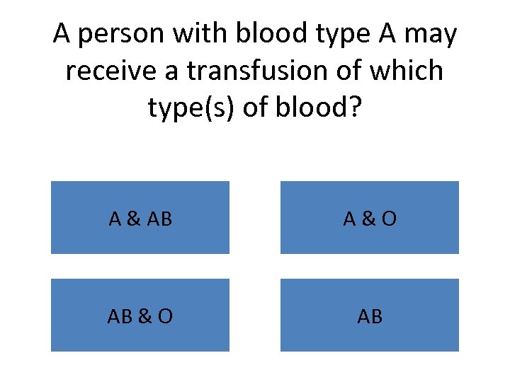 A person with blood type A may receive a transfusion of which type(s) of