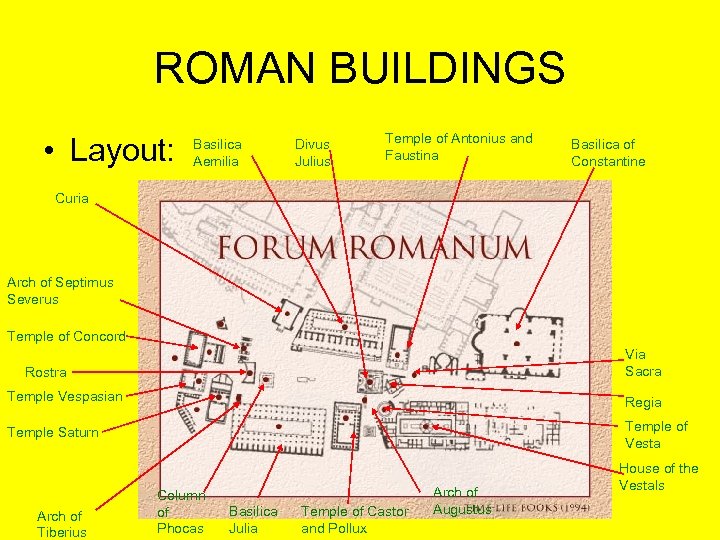 ROMAN BUILDINGS • Layout: Basilica Aemilia Divus Julius Temple of Antonius and Faustina Basilica