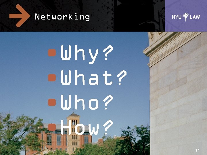 Networking • Why? • What? • Who? • How? 14 