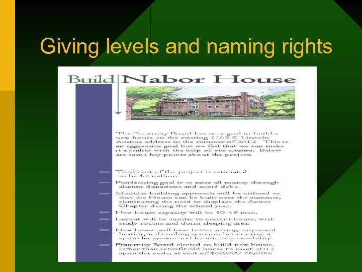 Giving levels and naming rights 