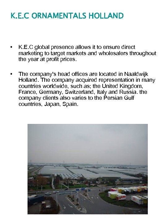 K. E. C ORNAMENTALS HOLLAND • K. E. C global presence allows it to