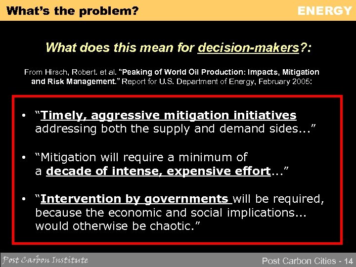 What’s the problem? ENERGY What does this mean for decision-makers? : From Hirsch, Robert.