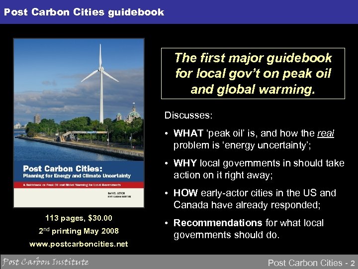 ENERGY Post Carbon Cities guidebook The first major guidebook for local gov’t on peak