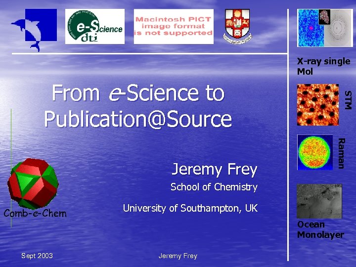 X-ray single Mol Raman Jeremy Frey STM From e-Science to Publication@Source School of Chemistry