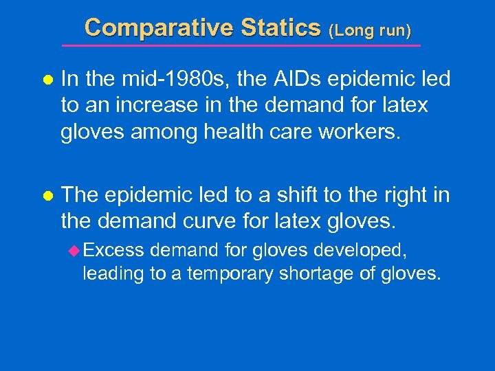 Comparative Statics (Long run) l In the mid-1980 s, the AIDs epidemic led to