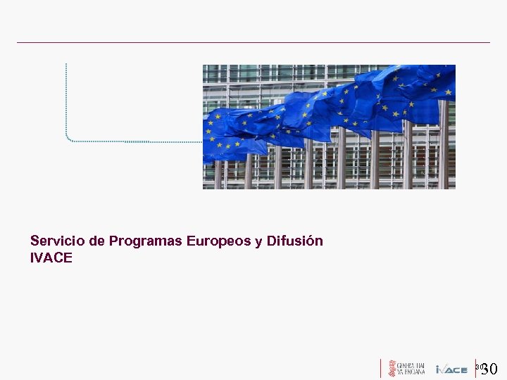 Servicio de Programas Europeos y Difusión IVACE 30 30 