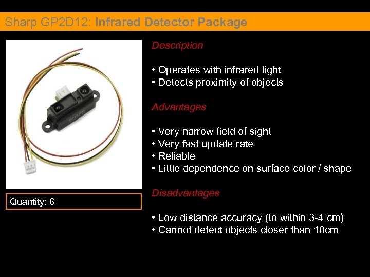 Sharp GP 2 D 12: Infrared Detector Package Description • Operates with infrared light