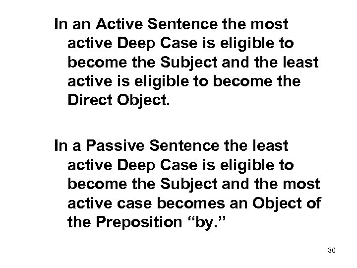 In an Active Sentence the most active Deep Case is eligible to become the
