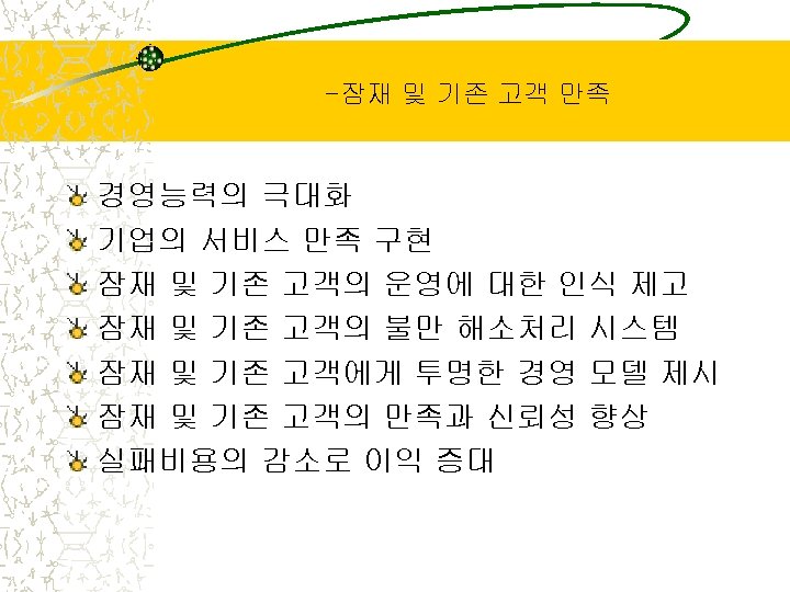 -잠재 및 기존 고객 만족 경영능력의 극대화 기업의 서비스 만족 구현 잠재 및 기존