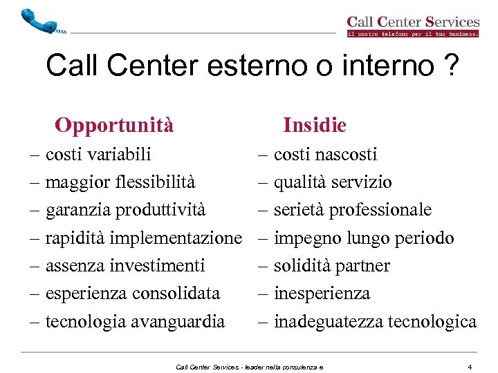 Call Center esterno o interno ? Opportunità Insidie – costi variabili – maggior flessibilità