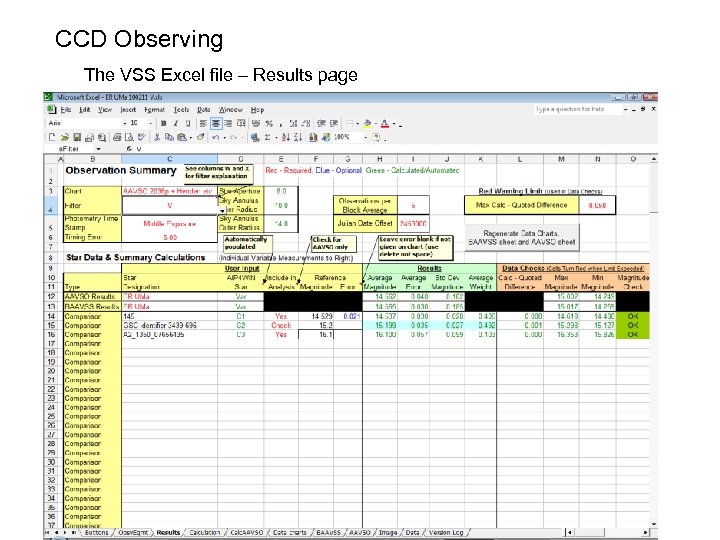 CCD Observing The VSS Excel file – Results page 