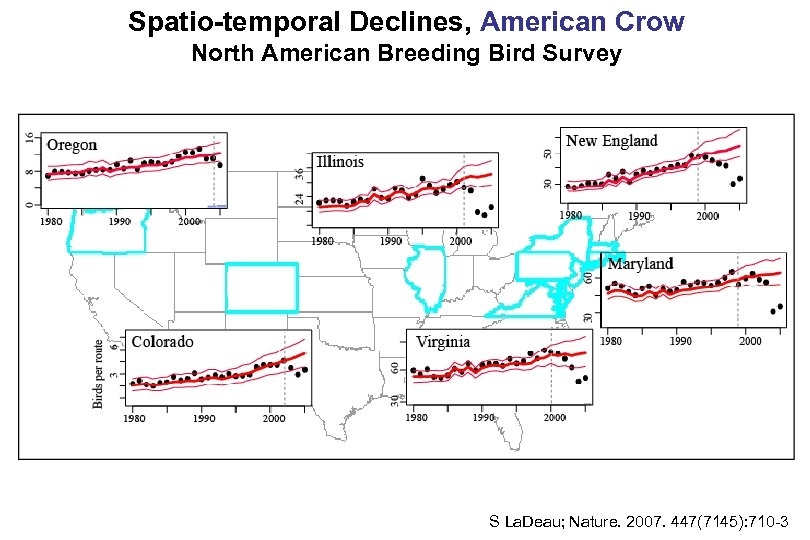 Spatio-temporal Declines, American Crow North American Breeding Bird Survey S La. Deau; Nature. 2007.