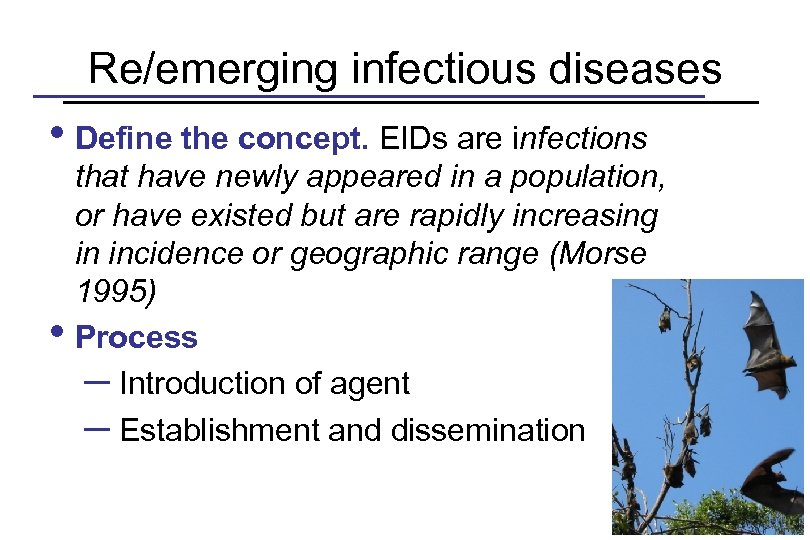 Re/emerging infectious diseases • Define the concept. EIDs are infections • that have newly