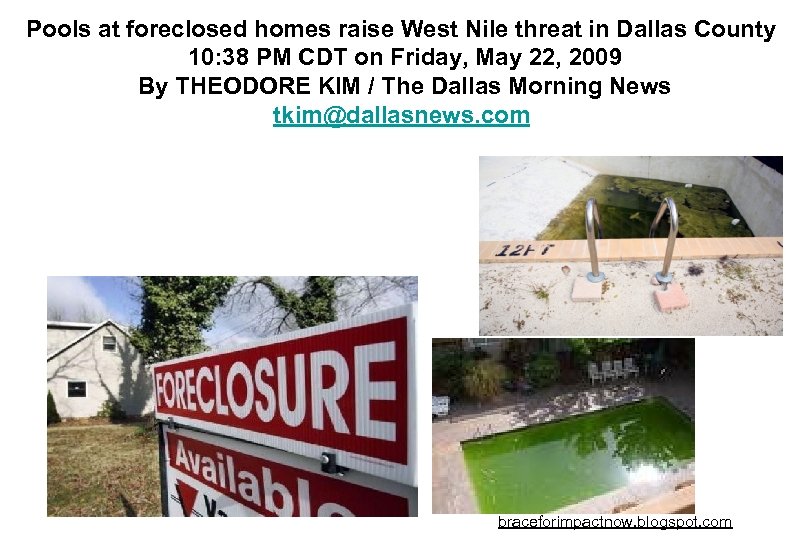 Pools at foreclosed homes raise West Nile threat in Dallas County 10: 38 PM