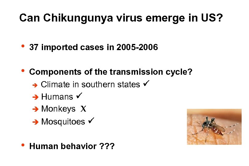 Can Chikungunya virus emerge in US? • 37 imported cases in 2005 -2006 •