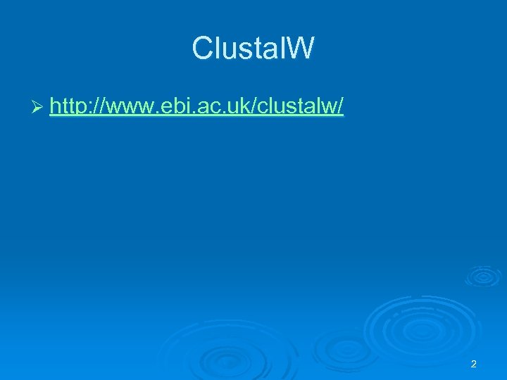 Clustal. W Ø http: //www. ebi. ac. uk/clustalw/ 2 