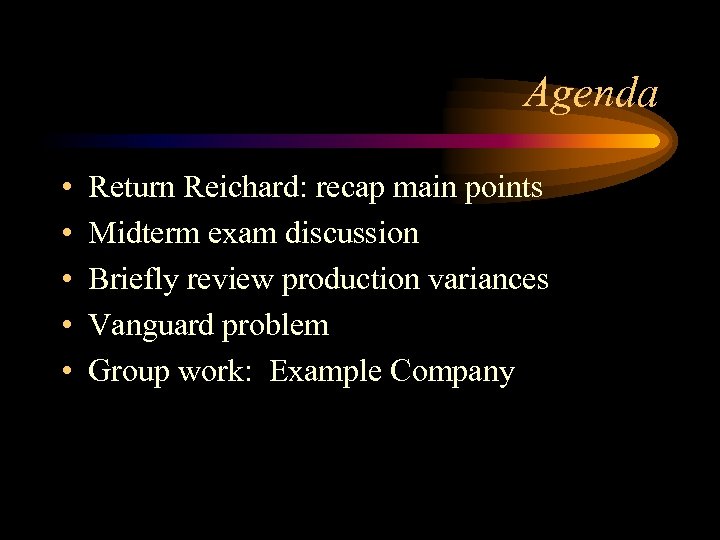 Agenda • • • Return Reichard: recap main points Midterm exam discussion Briefly review