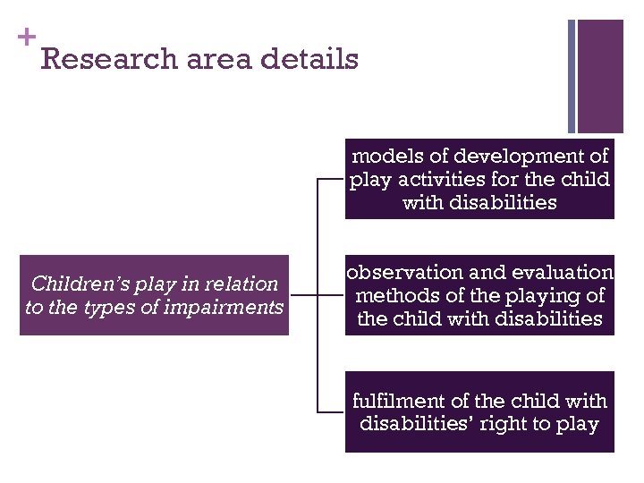 + Research area details models of development of play activities for the child with