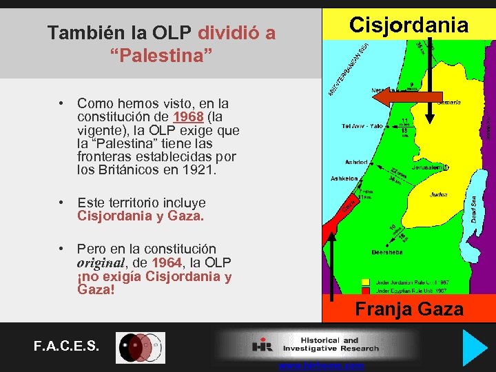 También la OLP dividió a “Palestina” Cisjordania • Como hemos visto, en la constitución