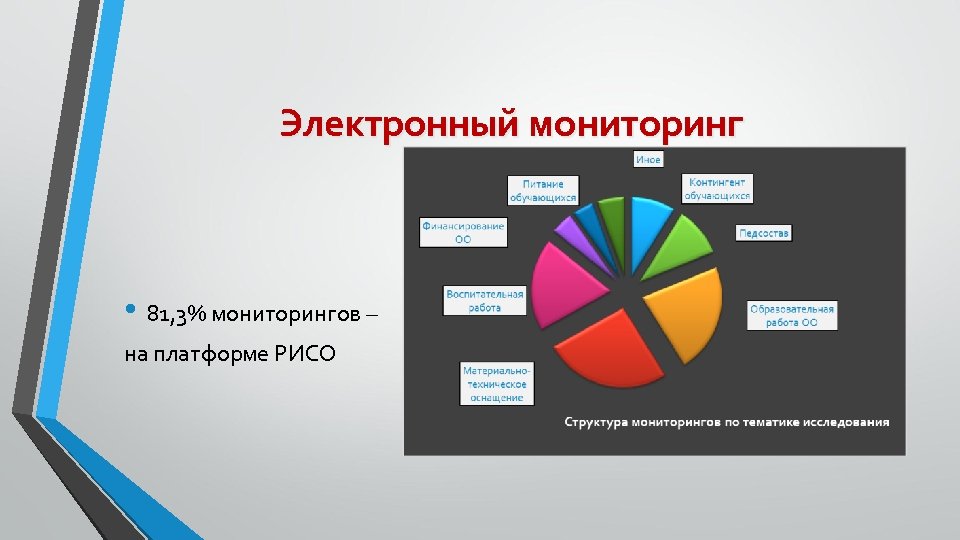 Электронный мониторинг • 81, 3% мониторингов – на платформе РИСО 