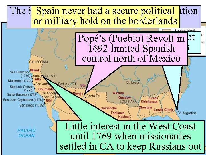 The Spanish never. Borderlands in 1770 The. Spain borderlandssecure political Spanish had a had