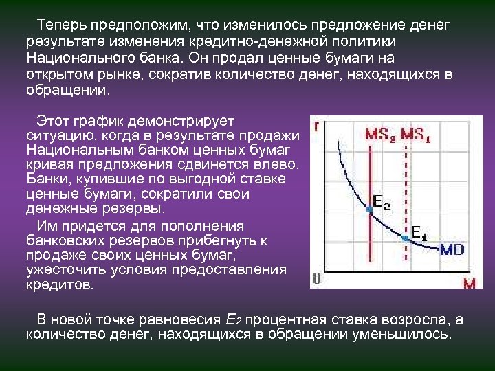 Теперь предположим, что изменилось предложение денег результате изменения кредитно денежной политики Национального банка. Он