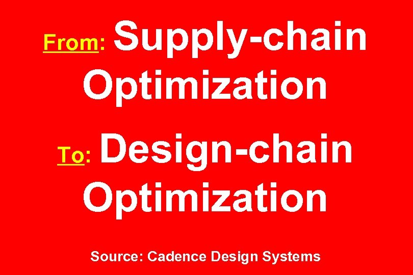 Supply-chain Optimization From: Design-chain Optimization To: Source: Cadence Design Systems 