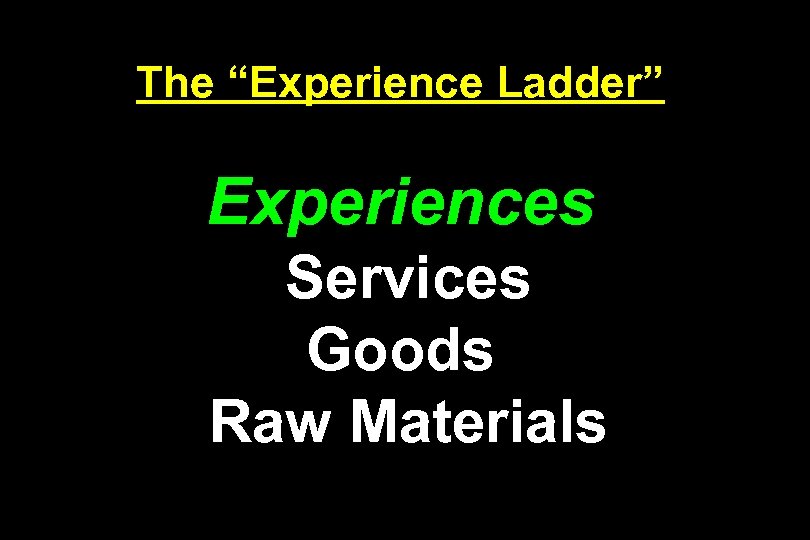 The “Experience Ladder” Experiences Services Goods Raw Materials 
