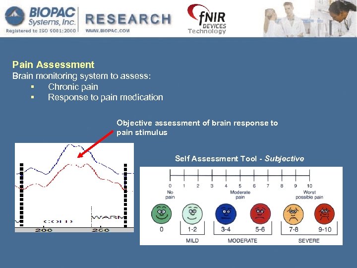 Technology Pain Assessment Brain monitoring system to assess: § Chronic pain § Response to