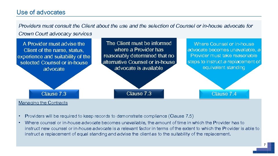 Use of advocates Providers must consult the Client about the use and the selection