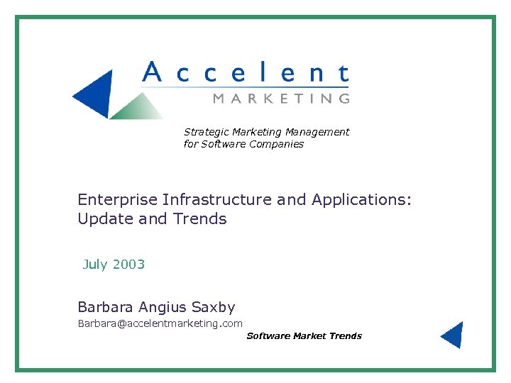Strategic Marketing Management for Software Companies Enterprise Infrastructure and Applications: Update and Trends July