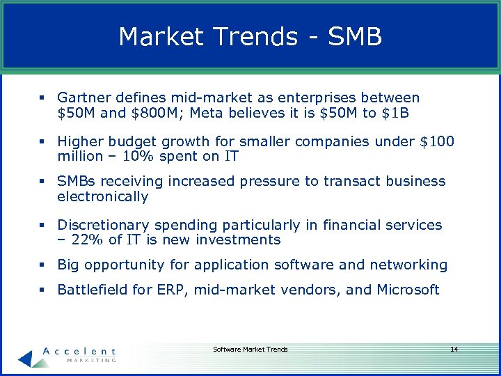 Market Trends - SMB § Gartner defines mid-market as enterprises between $50 M and