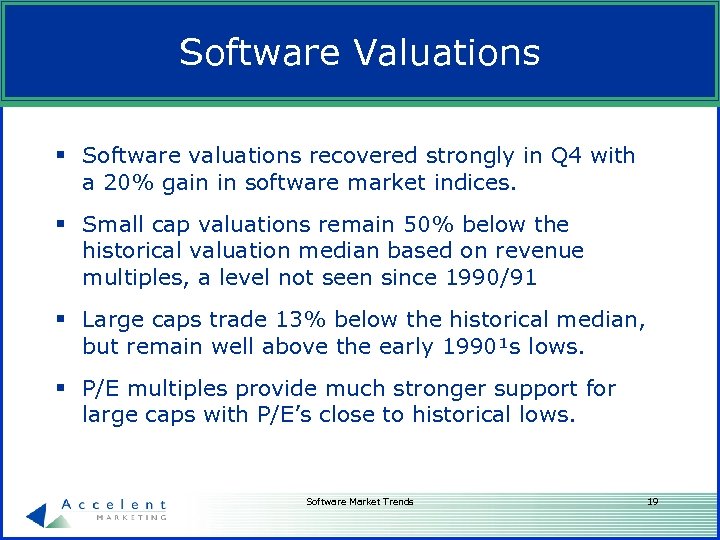 Software Valuations § Software valuations recovered strongly in Q 4 with a 20% gain