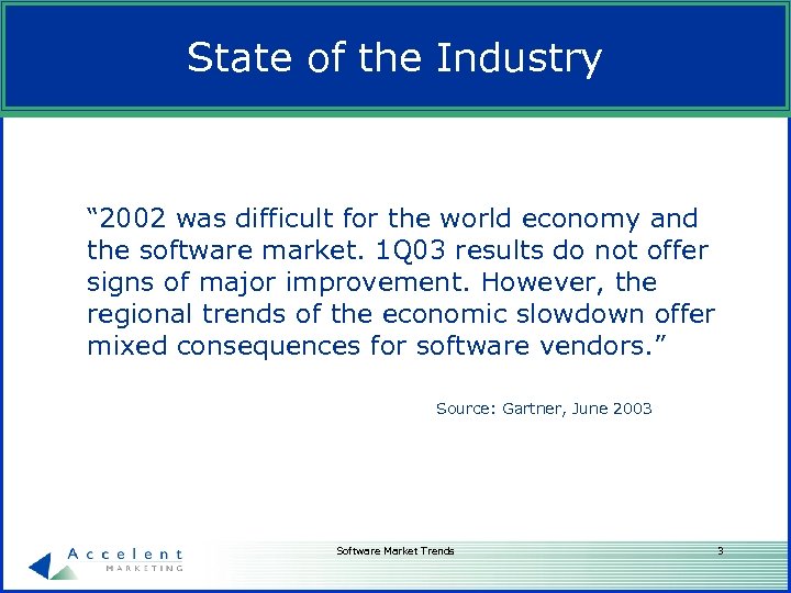 State of the Industry “ 2002 was difficult for the world economy and the