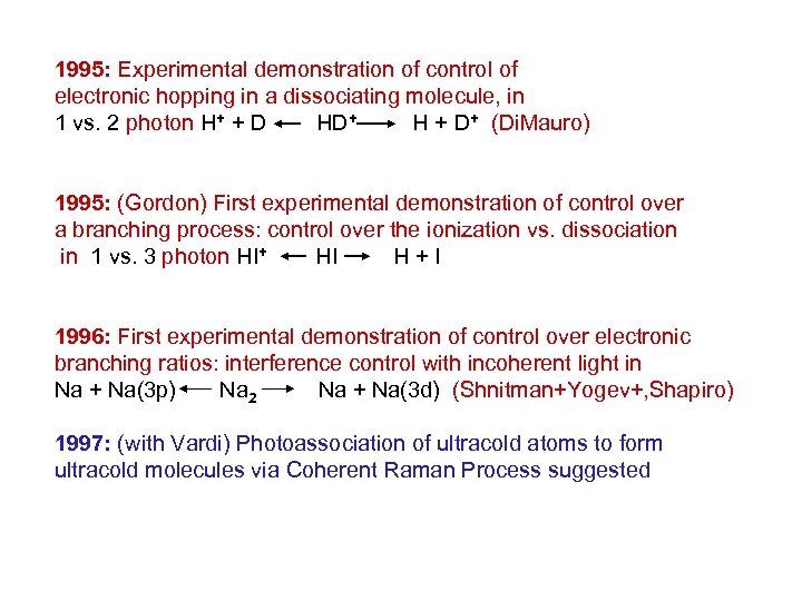 1995: Experimental demonstration of control of electronic hopping in a dissociating molecule, in 1