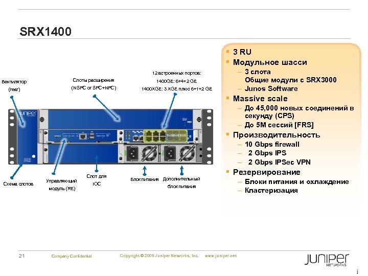 SRX 1400 § 3 RU § Модульное шасси – 3 слота Общие модули с