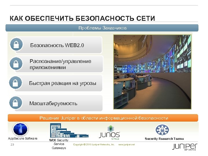 КАК ОБЕСПЕЧИТЬ БЕЗОПАСНОСТЬ СЕТИ Проблемы Заказчиков Безопасность WEB 2. 0 Распознание/управление приложениями Быстрая реакция