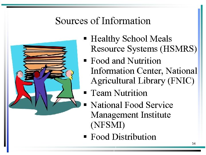 Sources of Information § Healthy School Meals Resource Systems (HSMRS) § Food and Nutrition