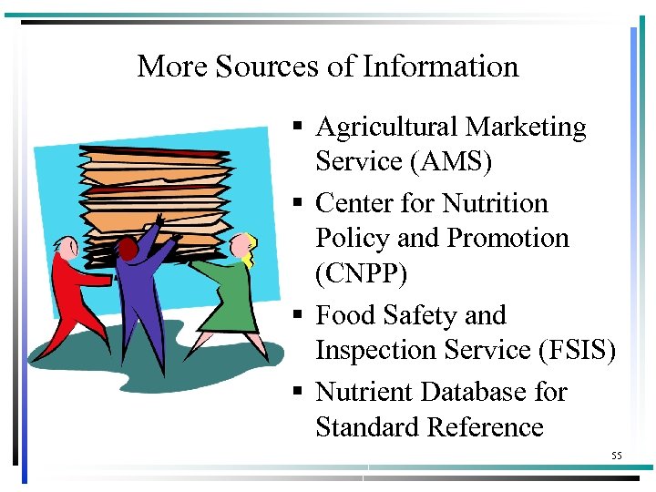 More Sources of Information § Agricultural Marketing Service (AMS) § Center for Nutrition Policy