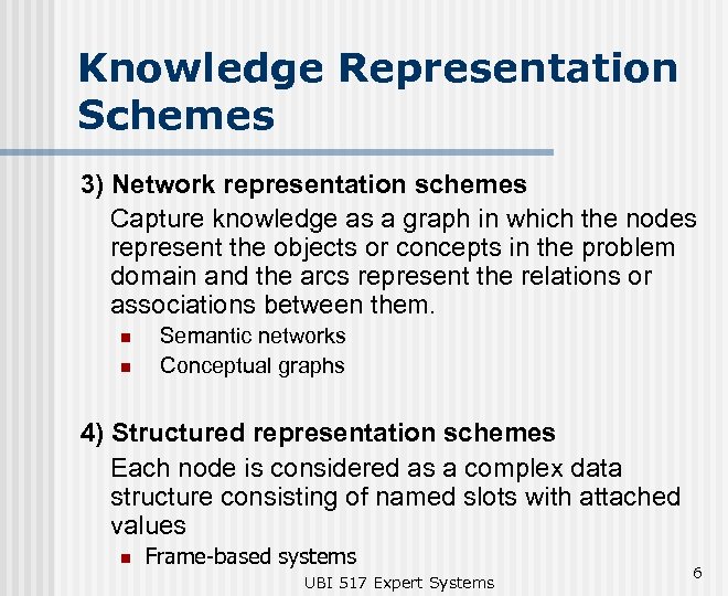 Knowledge Representation Schemes 3) Network representation schemes Capture knowledge as a graph in which